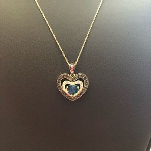 10k Gold Blue Topaz and Diamond Heart Pendant.
